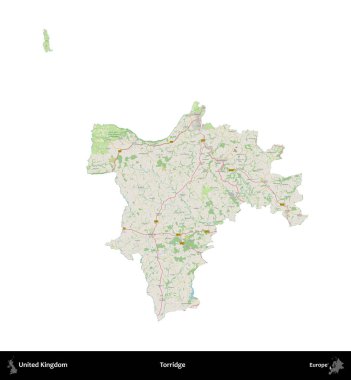 Torridge. Birleşik Krallık 'ın idari alanı bir OpenStreetMap Alman stili haritasında beyazda izole edildi