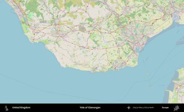 Glamorgan Vadisi. Bir OpenStreetMap Alman stil haritası üzerinde Birleşik Krallık 'ın idari alanı