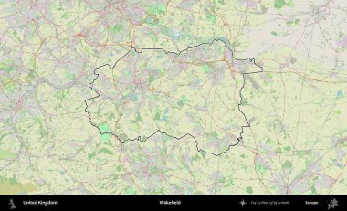 Wakefield 'da. Bir OpenStreetMap Alman stil haritasında Birleşik Krallık 'ın özetlenmiş idari alanı