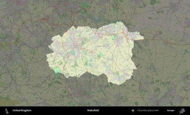 Wakefield 'da. Birleşik Krallık 'ın idari alanı karartılmış bir OpenStreetMap tarzı Alman haritasına vurgulanmış ve özetlenmiştir