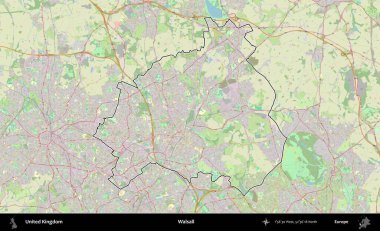 Walsall. Bir OpenStreetMap Alman stil haritasında Birleşik Krallık 'ın özetlenmiş idari alanı