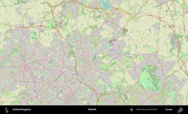Walsall. Bir OpenStreetMap Alman stil haritası üzerinde Birleşik Krallık 'ın idari alanı