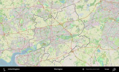 Warrington. Bir OpenStreetMap Alman stil haritasında Birleşik Krallık 'ın özetlenmiş idari alanı
