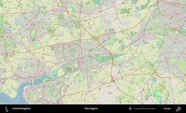 Warrington. Bir OpenStreetMap Alman stil haritası üzerinde Birleşik Krallık 'ın idari alanı