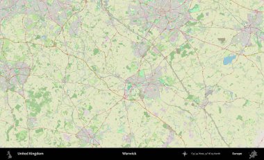 Warwick. Bir OpenStreetMap Alman stil haritası üzerinde Birleşik Krallık 'ın idari alanı