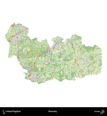 Waverley. Birleşik Krallık 'ın idari alanı bir OpenStreetMap Alman stili haritasında beyazda izole edildi