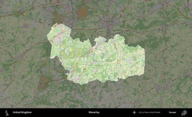 Waverley. Birleşik Krallık 'ın idari alanı karartılmış bir OpenStreetMap tarzı Alman haritasına vurgulanmış ve özetlenmiştir