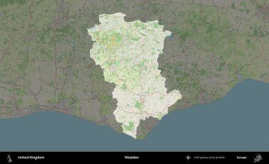 Varlıklı. Birleşik Krallık 'ın idari alanı karartılmış bir OpenStreetMap tarzı Alman haritasına vurgulanmış ve özetlenmiştir