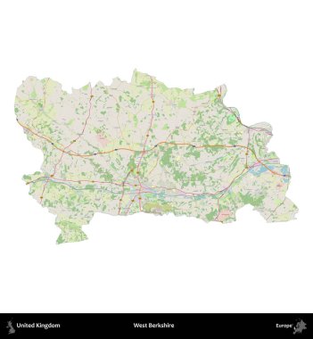 Batı Berkshire. Birleşik Krallık 'ın idari alanı bir OpenStreetMap Alman stili haritasında beyazda izole edildi