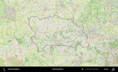 Batı Berkshire. Bir OpenStreetMap Alman stil haritasında Birleşik Krallık 'ın özetlenmiş idari alanı