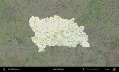 Batı Berkshire. Birleşik Krallık 'ın idari alanı karartılmış bir OpenStreetMap tarzı Alman haritasına vurgulanmış ve özetlenmiştir