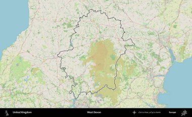 Batı Devon. Bir OpenStreetMap Alman stil haritasında Birleşik Krallık 'ın özetlenmiş idari alanı