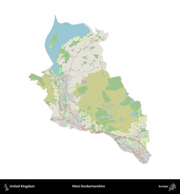 Batı Dunbartonshire. Birleşik Krallık 'ın idari alanı bir OpenStreetMap Alman stili haritasında beyazda izole edildi