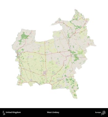 Batı Lindsey. Birleşik Krallık 'ın idari alanı bir OpenStreetMap Alman stili haritasında beyazda izole edildi