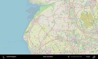 Batı Lancashire. Bir OpenStreetMap Alman stil haritası üzerinde Birleşik Krallık 'ın idari alanı