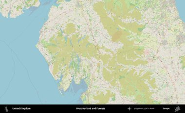 Westmorland ve Furness. Bir OpenStreetMap Alman stil haritası üzerinde Birleşik Krallık 'ın idari alanı