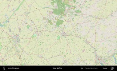 Batı Suffolk. Bir OpenStreetMap Alman stil haritası üzerinde Birleşik Krallık 'ın idari alanı