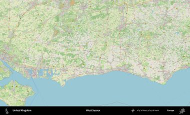 Batı Sussex. Bir OpenStreetMap Alman stil haritası üzerinde Birleşik Krallık 'ın idari alanı