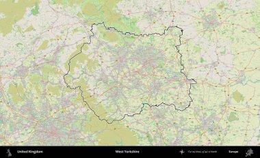 Batı Yorkshire. Bir OpenStreetMap Alman stil haritasında Birleşik Krallık 'ın özetlenmiş idari alanı