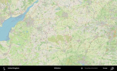 Wiltshire 'da. Bir OpenStreetMap Alman stil haritası üzerinde Birleşik Krallık 'ın idari alanı