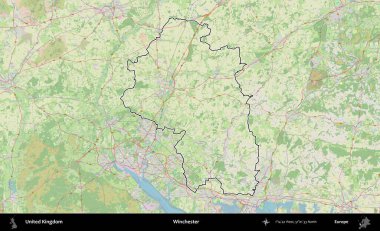 Winchester 'da. Bir OpenStreetMap Alman stil haritasında Birleşik Krallık 'ın özetlenmiş idari alanı