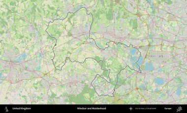 Windsor ve Maidenhead. Bir OpenStreetMap Alman stil haritasında Birleşik Krallık 'ın özetlenmiş idari alanı