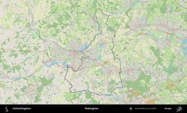 Wokingham. Bir OpenStreetMap Alman stil haritasında Birleşik Krallık 'ın özetlenmiş idari alanı