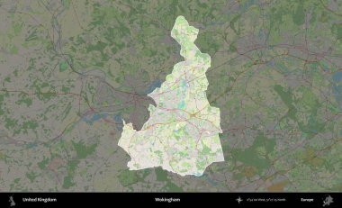 Wokingham. Birleşik Krallık 'ın idari alanı karartılmış bir OpenStreetMap tarzı Alman haritasına vurgulanmış ve özetlenmiştir