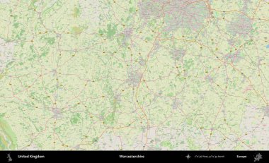 Worcestershire 'da. Bir OpenStreetMap Alman stil haritası üzerinde Birleşik Krallık 'ın idari alanı