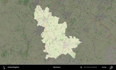 Wychavon. Birleşik Krallık 'ın idari alanı karartılmış bir OpenStreetMap tarzı Alman haritasına vurgulanmış ve özetlenmiştir