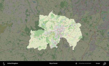 Wyre Ormanı. Birleşik Krallık 'ın idari alanı karartılmış bir OpenStreetMap tarzı Alman haritasına vurgulanmış ve özetlenmiştir