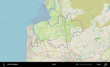 Wyre. Bir OpenStreetMap Alman stil haritasında Birleşik Krallık 'ın özetlenmiş idari alanı
