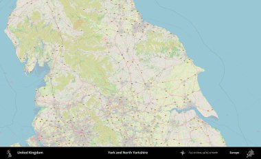 York ve Kuzey Yorkshire. Bir OpenStreetMap Alman stil haritası üzerinde Birleşik Krallık 'ın idari alanı