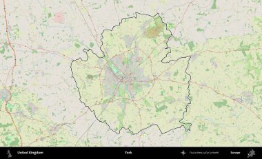 - York. Bir OpenStreetMap Alman stil haritasında Birleşik Krallık 'ın özetlenmiş idari alanı