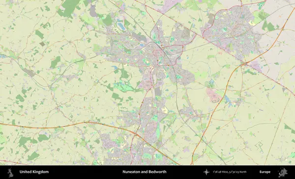 Nuneaton ve Bedworth. Bir OpenStreetMap Alman stil haritası üzerinde Birleşik Krallık 'ın idari alanı