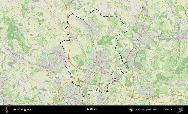 Aziz Albans. Bir OpenStreetMap Alman stil haritasında Birleşik Krallık 'ın özetlenmiş idari alanı