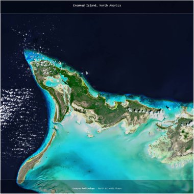 Bahamalar 'a ait Kuzey Atlantik Okyanusu' ndaki Eğri Ada, 5 Nisan 2024 'te çekilmiş bir uydu görüntüsünün karesini aldı.