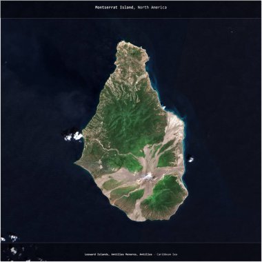 Montserrat Adası, Karayip Denizi 'nde Montserrat' a ait. 28 Mart 2019 'da çekilmiş bir uydu görüntüsü.