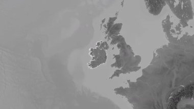 İrlanda haritası - yakınlaştır. Bölgeler. Gri Tonlama.