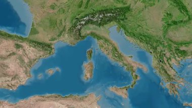 İtalya haritası - sür. Bölgeler. Uydu.