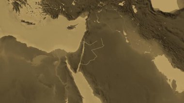 Ürdün haritası - özüt. Sınır. Sepia. Etiketler