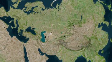 Kazakistan haritası - çıkarın. Sınır. Uydu. Etiketler