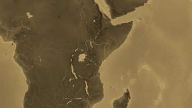 Kenya haritası - yakınlaştır. Sınır. Sepya.