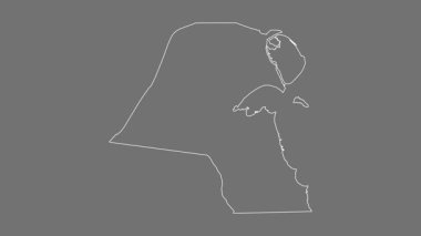 Kuveyt haritası - çizgi film. Sınır. Gri Tonlama.