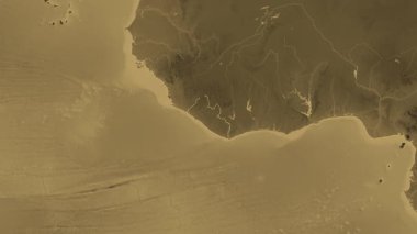 Liberya haritası. Sınır. Sepia. Etiketler