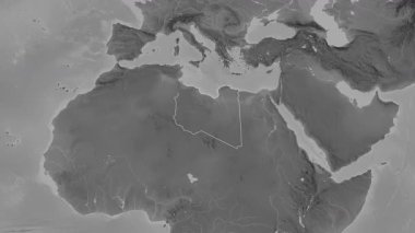 Libya haritası - çıkartma. Sınır. Gri tonlu. Etiketler