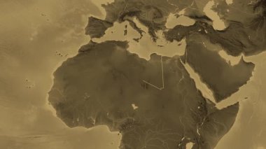 Libya haritası - süzül. Sınır. Sepya.