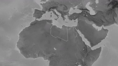 Libya haritası - yakınlaştır. Sınır. Gri Tonlama.