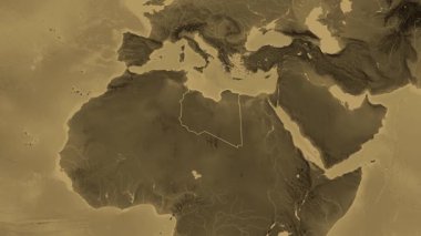 Libya haritası - yakınlaştır. Sınır. Sepya.