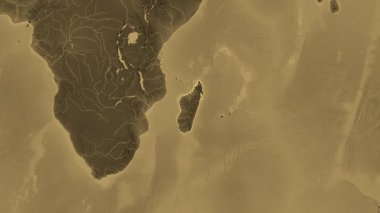 Madagaskar haritası - yakınlaştır. Sınır. Sepya.